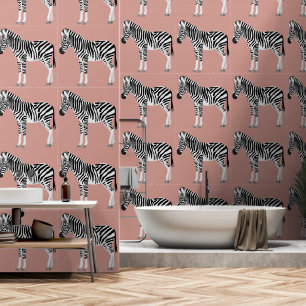 Papier Peint Zebra Exotic Animal Motif rose pâle