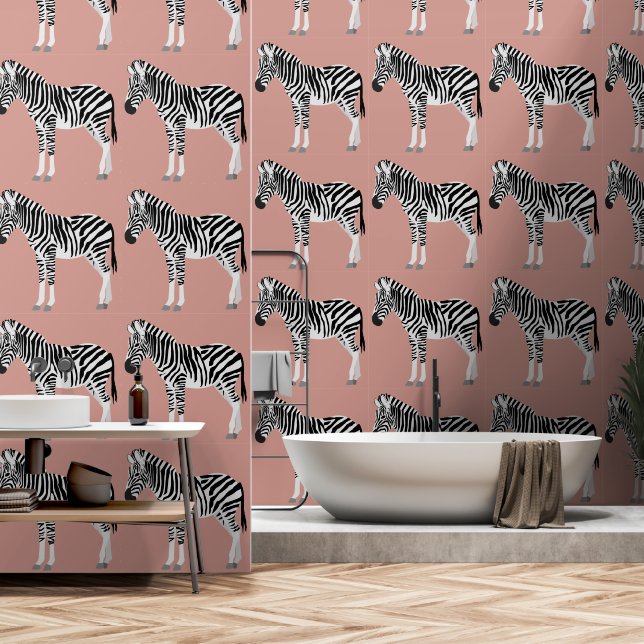 Papier Peint Zebra Exotic Animal Motif rose pâle (Salle de bain)