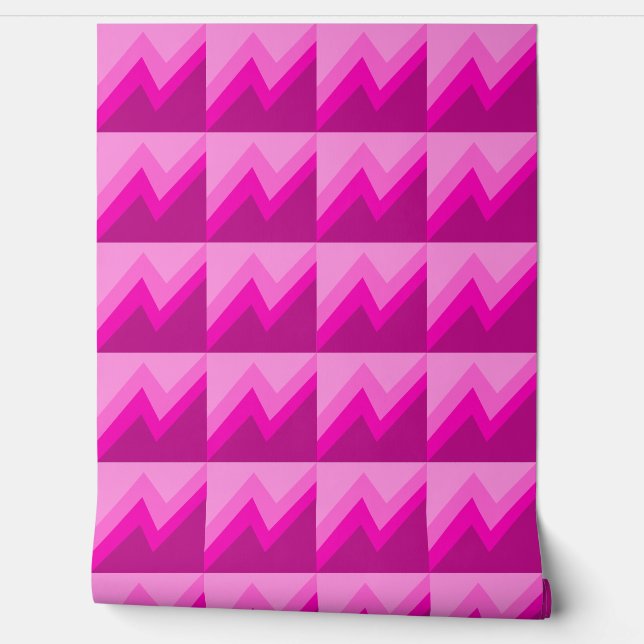 Papier peint zig-zag rose et magenta moderne  (Déroulement)