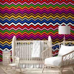 Papier Peint Zigzag multicolore Chevron Design noir