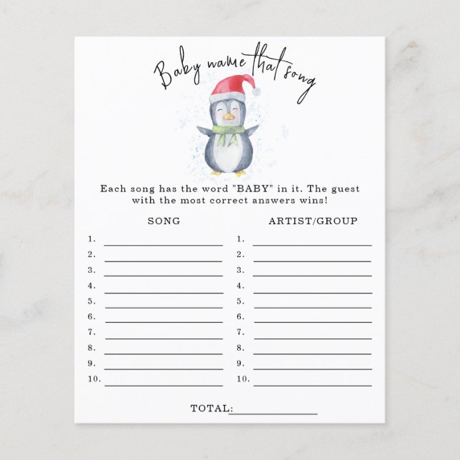 Papier Penguin - Nom de ce jeu de baby shower de chanson (Devant)