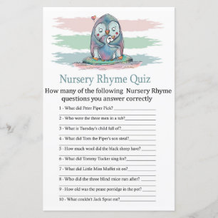 Papier Penguin Nursery Rhyme Quiz jeu de baby shower