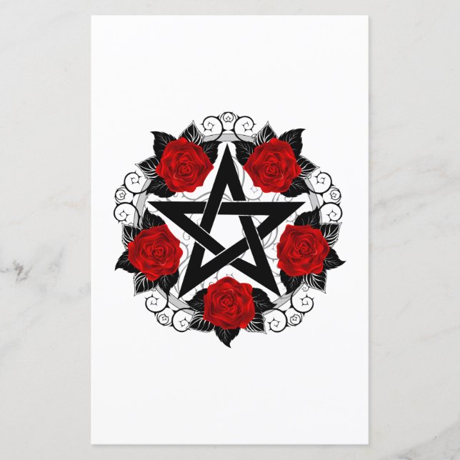 Papier Pentagramme aux roses rouges (Devant)
