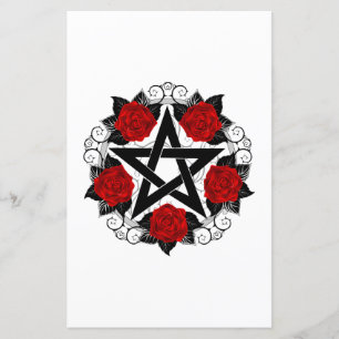 Papier Pentagramme aux roses rouges