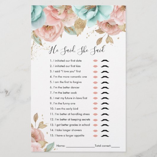 Papier Peonies Il A Dit, Elle A Dit Fête des mariées Game (Devant)