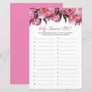 Papier Peonies roses Aquarelle Baby shower Jeu ABC
