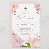 Papier Peonies roses Floral Baby Dedication Invitation (Devant / Derrière)