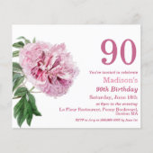 Papier Peony rose | 90e Invitation d'anniversaire du budg (Devant)