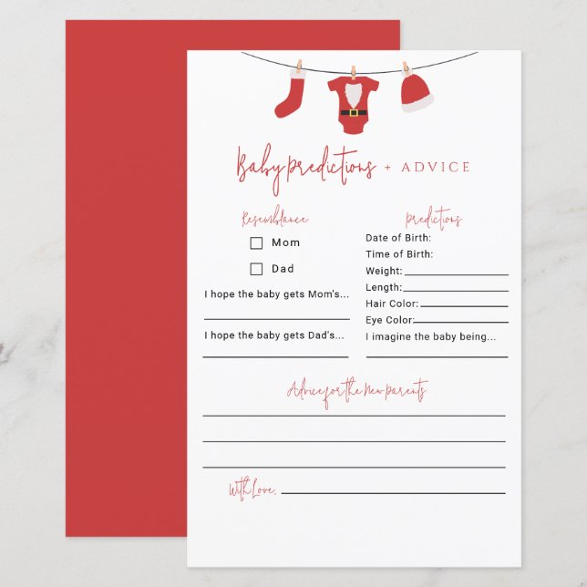 Papier Père Noël Baby Baby shower Prédictions et conseils (Devant / Derrière)
