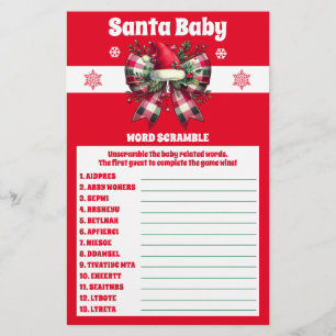 Papier Père Noël Baby Christmas Bow Baby shower Word Jeu