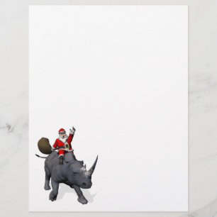 Papier Père Noël joyeux chevauchant un rhinocéros