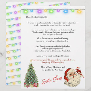 Papier Père Noël Lettre aux enfants Feux de Noël Arbre