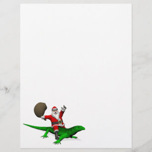 Papier Père Noël montant un lézard vert