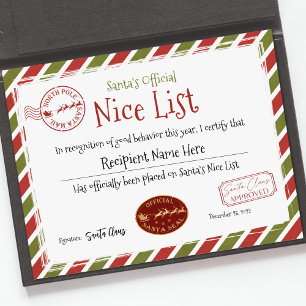 Papier Père Noël Nice Liste Certificat, Santa Claus Nice
