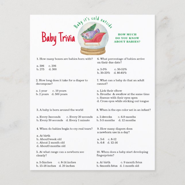 Papier Père Noël traîneau - Trivia bébé | Jeu Baby shower (Devant)