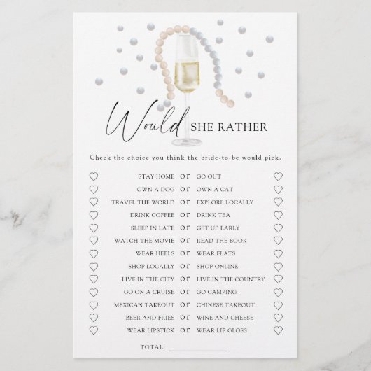 Papier Perles - Elle préfère le jeu de douche nuptiale (Devant)