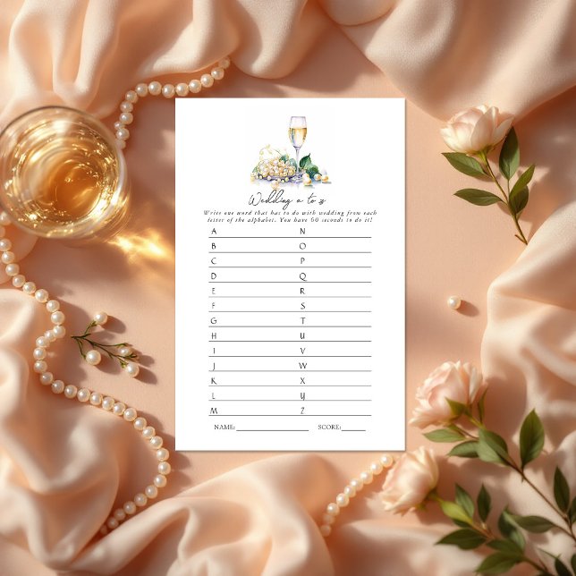 Papier Perles et Mariage de poursuites A à Z Jeu nuptial (Pearls and Prosecco Wedding A - Z Bridal Shower Game)