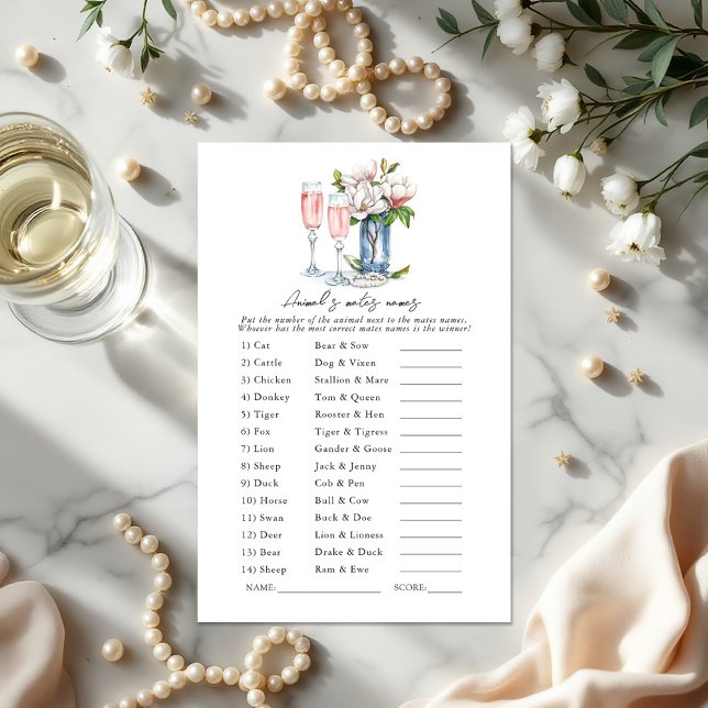 Papier Perles et Prosecco Animaux & Mates Fête des mariée (Pearls and Prosecco Animals and Mates Bridal Shower Game)