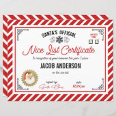 Papier Personalized Official Santa Nice List Certificate (Devant / Derrière)