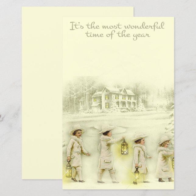 Papier Personnages de Noël vintage beige (Devant / Derrière)