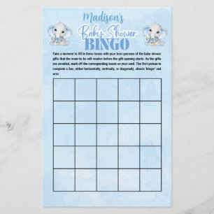 Papier Personnalisé Garçons Elephant Bingo Baby shower Je