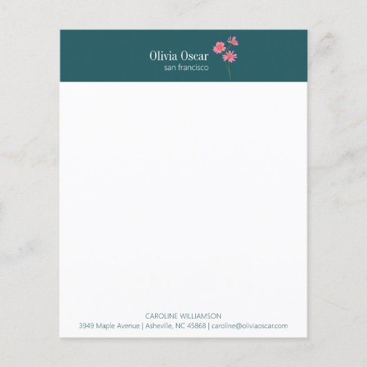 Papier Personnalisé Moderne Rose Turquoise Fleur d'affair (Devant)
