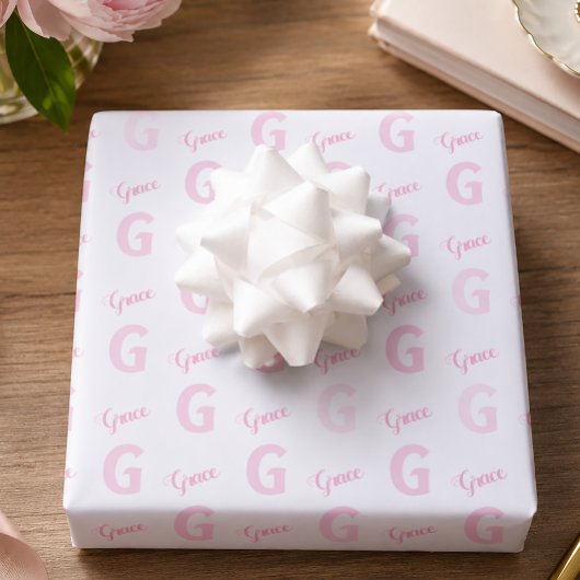 Papier personnalisé rose avec initiale du nom