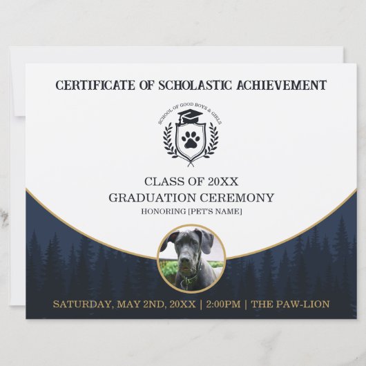 Papier Pet Graduation Certificate Dog Training Diploma (Devant)