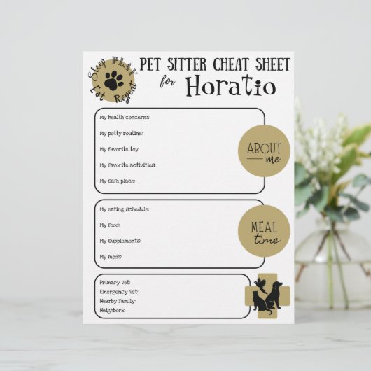 Papier Pet Sitter Cheat Sheet Paper Sheet (Debout devant)