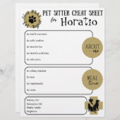 Papier Pet Sitter Cheat Sheet Paper Sheet (Devant / Derrière)