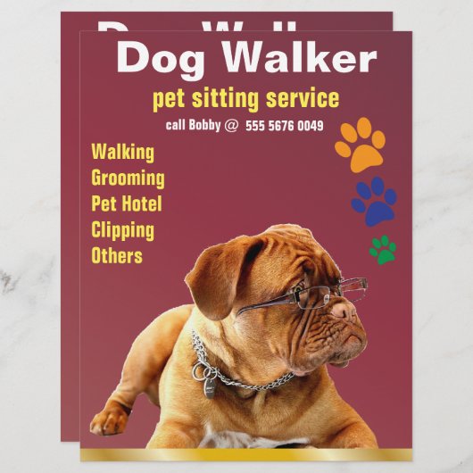 Papier Pet Sitting Service Chien Walker Fiable Circulaire (Devant / Derrière)