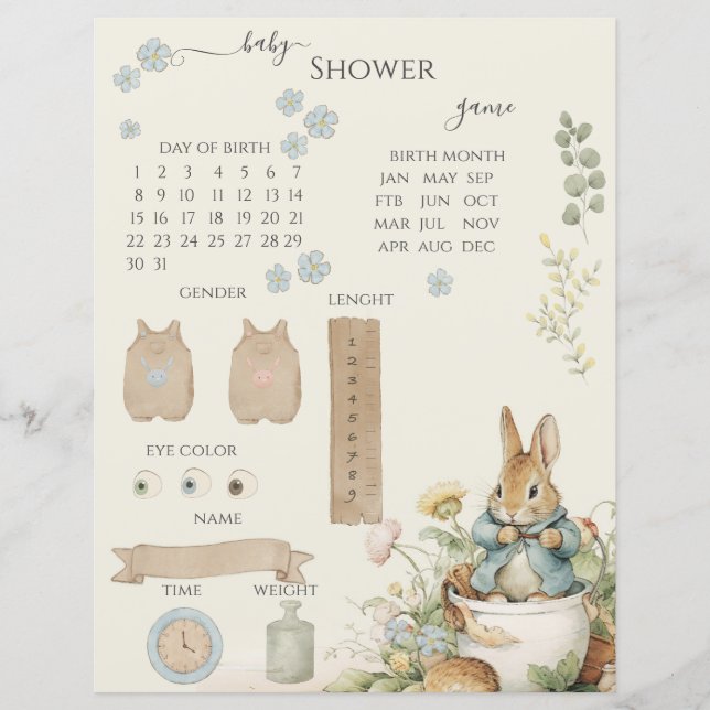 Papier Peter Rabbit Baby shower Deviner le jeu (Devant)