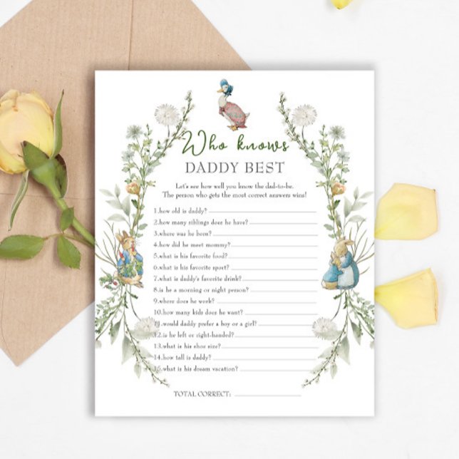 Papier Peter Rabbit Baby shower Fleur sauvage  (Créateur téléchargé)