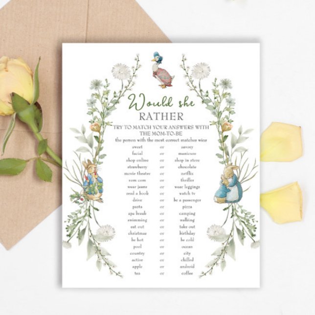 Papier Peter Rabbit Baby shower Voudrait-Elle Plaire (Créateur téléchargé)