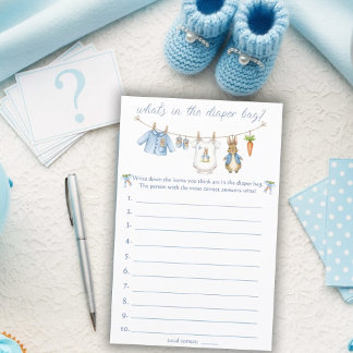Papier Peter Rabbit Baby Shower What's In The Diaper Bag