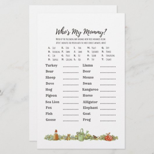 Papier Peter Rabbit | Qui est ma maman ? | Jeu Baby showe (Devant / Derrière)