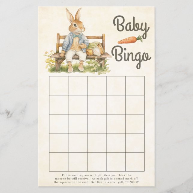 Papier Peter The Rabbit - Baby shower jeu de bingo (Devant)