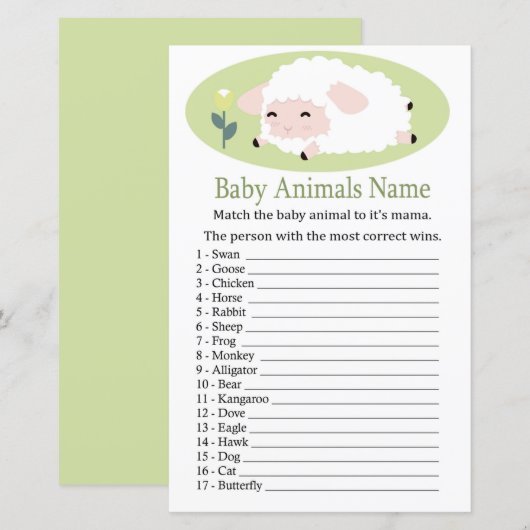 Papier Petit agneau Bébé Animaux Nom Jeu (Devant / Derrière)