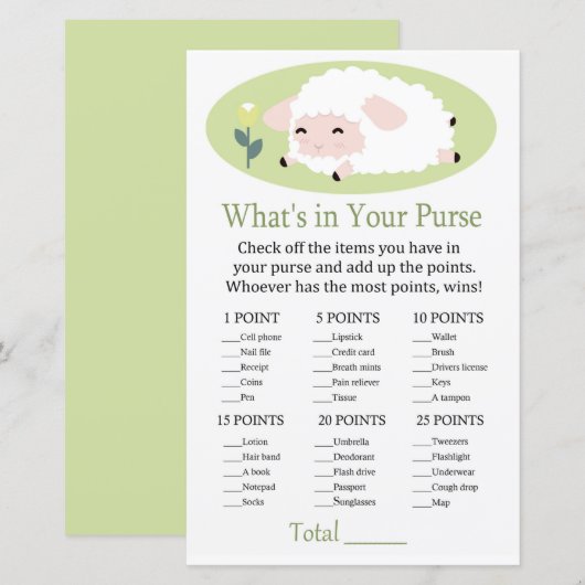 Papier Petit agneau Ce qu'il y a dans votre sac à main (Devant / Derrière)