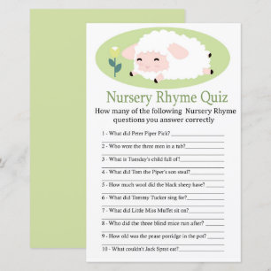 Papier Petit agneau Nursery Rhyme Quiz jeu de baby shower