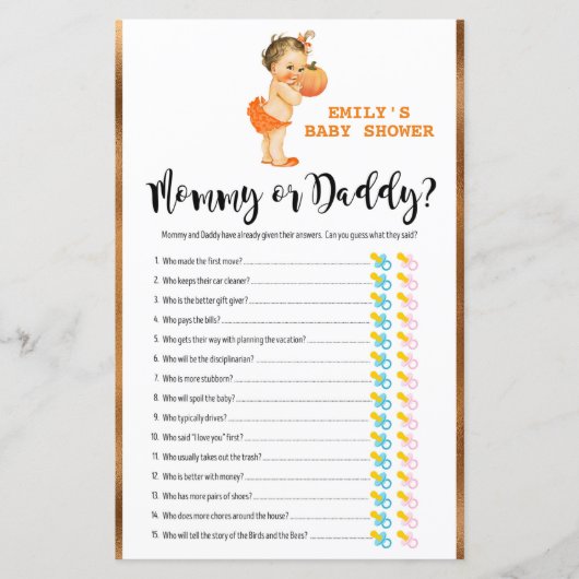 Papier Petit Baby shower Citrouille IMPRIMÉ (Devant)