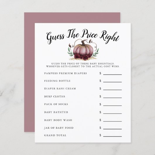 Papier Petit Baby shower Citrouille Rose Devine Le Prix (Devant / Derrière)