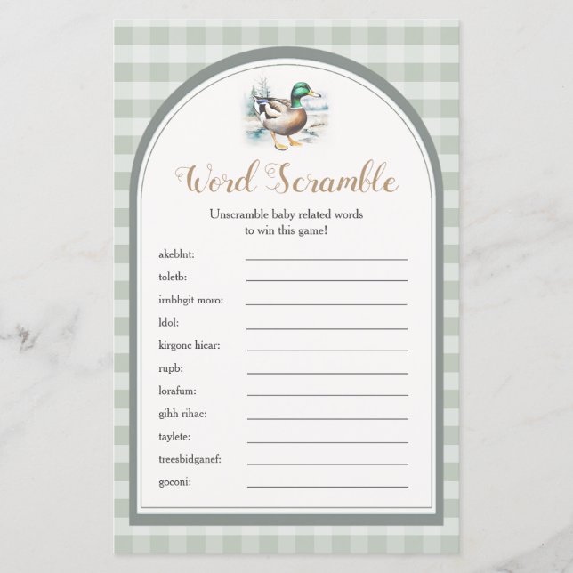 Papier Petit Canard En vichy Baby shower Mot Scramble (Devant)