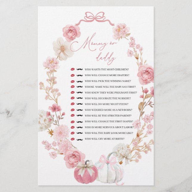 Papier Petit Citrouille blanc et rose maman ou papa (Devant)