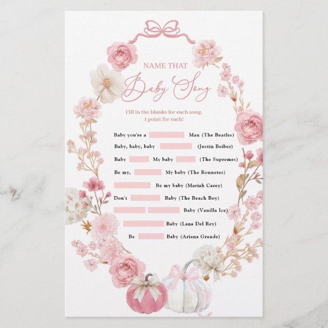 Papier Petit Citrouille blanc et rose Nom que Baby Song (Devant)