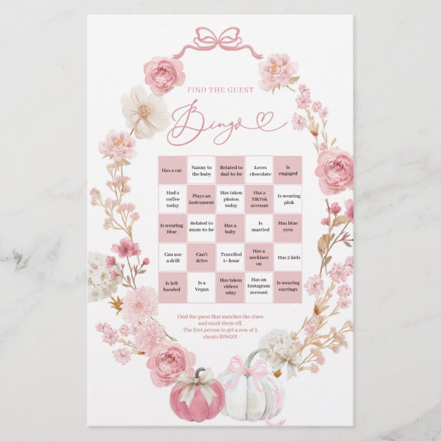 Papier Petit Citrouille blanc et rose Trouvez le Bingo in (Devant)