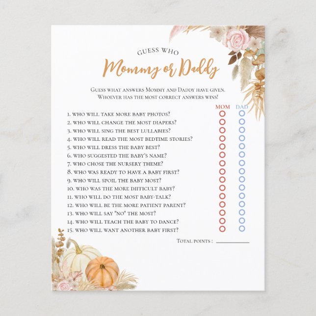 Papier Petit Citrouille Boho Automne Baby shower Floral J (Devant)