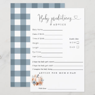 Papier Petit Citrouille Boy Baby shower Prédictions Conse