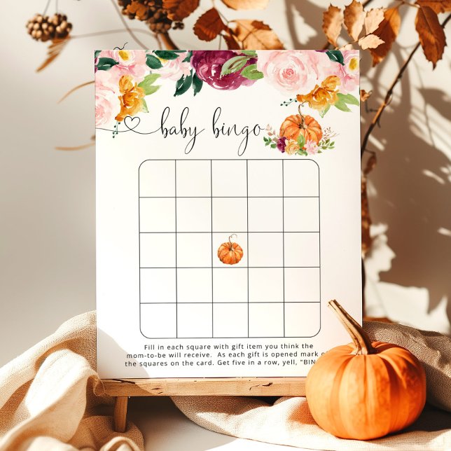 Papier Petit citrouille burgundy floral bébé jeu de bingo (Créateur téléchargé)