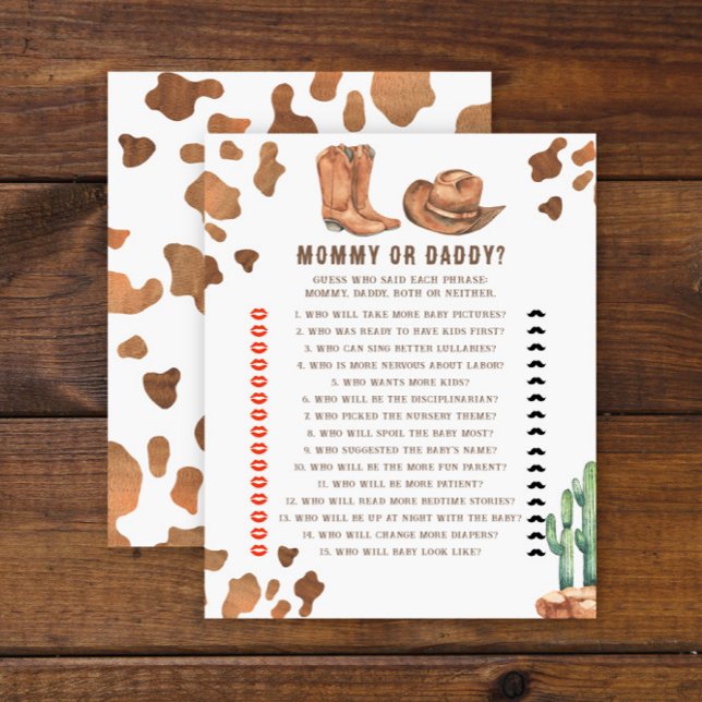 Papier Petit cowboy - maman ou papa jeu de baby shower (Créateur téléchargé)